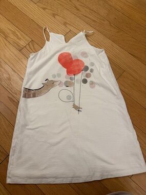 Chloe White Tank Dress with Red Heart Balloon and Brown Giraffe